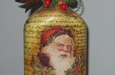 Decoupage Santa On A Bottle