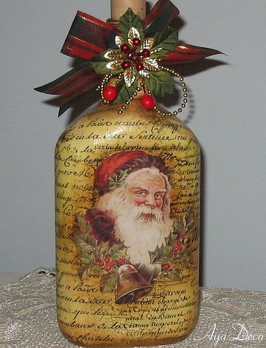 Decoupage Santa On A Bottle